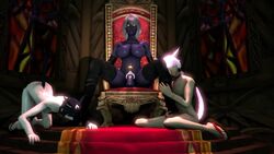 1futa 2boys 3d animated arm_gloves blue_skin boobs cat_boy cat_ears catboy dark-skinned_female dark_elf dark_skin drow elf elf_female fallen_throne final_fantasy final_fantasy_xiv futa_with_male futanari humanoid male miqo'te mp4 no_sound penis queen_nualia source_filmmaker succuboipakk tagme thigh_boots throne video white_hair worship