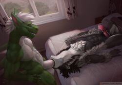 anthro bed bedroom bodily_fluids conditional_dnp danza difference dragon duo fellatio foreskin furniture genitals male male/male nintendo obstagoon oral patreon penile penis pokémon_(species) pokemon precum saliva sex sucking uncut video_games wet