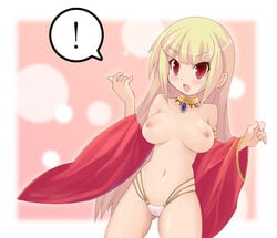 blonde_hair blush breasts cameltoe choker d-01 female gypsy gypsy_(ragnarok_online) jewelry long_hair necklace nipples panties pointy_chin ragnarok_online red_eyes solo thong underwear