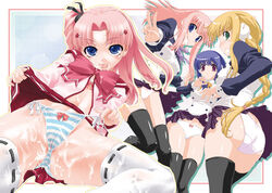 4girls ass blonde_hair blue_eyes blue_hair blush bra braid bukkake clothing cum female female_only flat_chest green_eyes ilfa_(to_heart) lace long_hair maaryan milfa multiple_girls panties pink_hair purple_eyes robot_ears school_uniform serafuku shinama silfa skirt skirt_lift stockings striped striped_panties thighhighs to_heart_(series) to_heart_2 to_heart_2_another_days tongue underwear v white_panties wind_lift