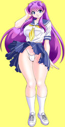 1girls blue_eyes blue_hair breasts cameltoe curvaceous female footwear horns humanoid large_breasts light-skinned_female light_skin long_hair looking_at_viewer lum okamoto_fujio oni panties pantyshot pierrot_(company) pointy_ears princess school_uniform school_uniform_(tomobiki_high_school) shounen_sunday socks solo studio_deen underwear urusei_yatsura wide_hips wind wind_lift