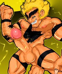 antenna beige_skin claws color electabuzz erection eyebrows front_view hair human humanized male male_only muscles nipples open_eyes penis pokemon round_ears smile solo standing testicles yellow_eyes yellow_hair