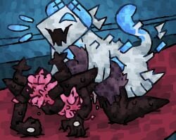 ambiguous_penetration anthro bodily_fluids deltarune fellatio female female_penetrated feral from_behind_position group hanging_on_partner horn male male/female male_penetrating male_penetrating_female maus_(deltarune) open_mouth oral penetration penile roaring_knight scaliescum scut_tail sex short_tail size_difference struggling sweat sweatdrop tail tasque undertale_(series)