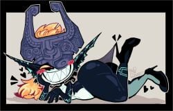 anto_the_clownest antotheclownest armor ass big_butt big_ears black_body eyelashes female hair headgear heels helmet humanoid imp legend_of_zelda midna nintendo orange_hair pointy_ears ponytail red_eyes sharp_teeth small_breasts smile solo teeth thick_thighs tights twili twili_midna twilight_princess wide_hips