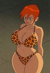 ai_edit ai_generated ben_10 big_ass big_breasts bikini bikini_bottom bikini_top cartoon_network earring future_gwen green_eyes gwen_tennyson large_ass large_breasts mature mature_female milf orange_hair redhead solo solo_female thick_thighs wide_hips