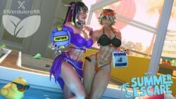 3d abs athletic_female bra elverdulero98 fit_female fortnite piercings pool poolside sand_witch_helsie_(fortnite) sarong summer summer_slayer_joni_(fortnite) swimwear thong volleyball yuri