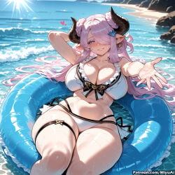 1girl ai_assisted ai_generated bikini blue_eyes braid breasts cleavage collarbone curvaceous curvy curvy_female curvy_figure double_bun draph earrings female frills granblue_fantasy hair_ornament hair_over_one_eye horns huge_breasts innertube jewelry light_purple_hair long_hair looking_at_viewer miyuai narmaya_(granblue_fantasy) narmaya_(summer)_(granblue_fantasy) navel pointy_ears skindentation smile solo swimsuit thick thick_ass thick_butt thick_hips thick_legs thick_thighs thigh_strap thighs very_long_hair voluptuous voluptuous_female water wet white_bikini wide_hips wide_thighs