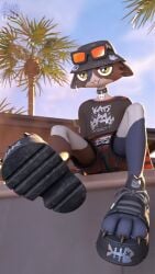 3d_(artwork) avet3d beach blender clothed feet foot_focus meowskulls metalhead_meow_skulls paws sandals striped_clothing