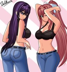 2girls bra doki_doki_literature_club monika_(doki_doki_literature_club) willianxs yuri_(doki_doki_literature_club)
