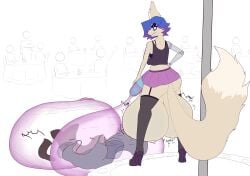 1futa after_vore animal_ears animal_humanoid anthro balls balls_bigger_than_head balls_bigger_than_penis big_balls big_penis clothed clothes_in_condom clothing cock_vore cum cum_digestion cum_in_condom cumshot cybernetic_arm digested digested_prey digestion dyed_hair ejaculation futanari high_heel_boots huge_balls huge_cock huge_penis hyper hyper_balls masturbation onomatopoeia penis shrinking_balls stripper_pole tagme tagme_(artist) vore willing_pred
