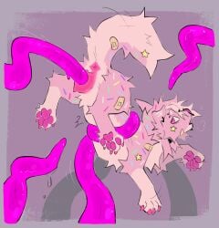 absurd_res andromorph animal_genitalia anus bodily_fluids canid canine canine_genitalia canis coiling domestic_dog facial_piercing feet feral genital_fluids genitals hair hi_res hindpaw intersex looking_back mammal midair motion_lines multiple_piercings nose_piercing open_mouth pawpads paws penetration penis piercing pillow_(slumberpup) pink_tentacles raised_tail sex slumberpup solo tail tentacle_penetration tentacle_sex tentacles vaginal vaginal_penetration vulva