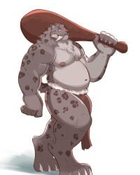 anthro bara barazoku bulge dullaram flaccid furry loincloth male male_only muscles muscular saber-toothed_tiger solo solo_male