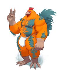 anthro avian bara barazoku bulge chicken dullaram flaccid male male_only muscles muscular rooster solo solo_male