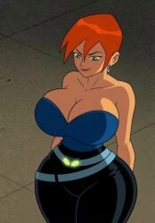 ai_edit ai_generated ben_10 big_ass big_breasts cartoon_network earring future_gwen green_eyes gwen_tennyson large_ass large_breasts mature mature_female milf orange_hair redhead solo solo_female thick_thighs wide_hips