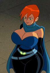 ai_edit ai_generated ben_10 big_ass big_breasts cartoon_network earring future_gwen green_eyes gwen_tennyson large_ass large_breasts mature mature_female milf orange_hair redhead solo solo_female thick_thighs wide_hips