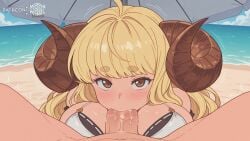 ai_assisted ai_generated anila_(granblue_fantasy) anila_(summer)_(granblue_fantasy) bare_legs bare_shoulders beach big_breasts big_horns bikini bikini_bottom bikini_top blonde blonde_female blonde_hair blowjob breasts brown_eyes curvy curvy_body curvy_female deepthroat draph draph_race_(granblue_fantasy) fellatio granblue_fantasy horns huge_breasts large_breasts long_hair looking_at_viewer male_pov moonwool_branch oral oral_sex pov sheep_horns shortstack sucking sucking_penis swimsuit thick_ass thick_thighs thighs uncensored very_long_hair