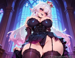 1girl 1girls ai_generated bangs blush booette boosette breasts bunilew camel_toe cameltoe cleavage clothed clothed_female crown curvy female female_focus female_only focus fringe fully_clothed grey_skin hair_ornament jewelry large_breasts light_skin mario_(series) nintendo nipples nipples_covered nipples_visible_through_clothing pink_eyes princess_king_boo pussy sfw solo solo_female solo_focus super_crown teeth tight_clothes tight_clothing uncensored white_hair white_skin