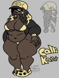 1girls bbw belly belly_button big_breasts bikini bikini_bottom bikini_top black_hair braid braided_hair braided_twintails breasts chubby chubby_female crocs dark-skinned_female dark_skin earrings fat female_focus female_only grey_background hat lips long_hair long_sleeves looking_at_viewer navel nose_piercing nose_ring one_eye_obstructed open_clothes original original_character painted_nails piercing signature simple_background solo solo_female solo_focus text thick_thighs thighs toni_oni