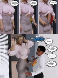 1boy 1futa 3d abs balls barely_contained barely_contained_penis blonde_hair bulge bulge_through_clothing bulge_under_clothes bulging_penis casual comic comic_page desk dick_slap embarrassed embarrassed_futa english_text erection exposed_penis futa_with_male futanari getting_erect heels height_difference hidden_penis hiding_penis huge_breasts huge_cock librathezodiak manager muscular muscular_biceps muscular_futa muscular_futanari nipples_visible_through_clothing office office_lady penis_on_chest penis_slap ripped_clothes ripped_clothing shocked shocked_expression shocked_eyes skirt sveva_(libra) taller_futa text thick_thighs veiny_penis wardrobe_malfunction