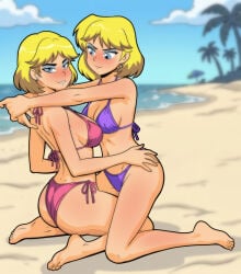 1girls 2girls bare_shoulders barefoot beach belly_button bikini blonde_female blonde_hair blue_eyes blue_eyeshadow blush breasts eyeshadow female female_focus female_only light-skinned_female light_skin looking_at_viewer lori_loud mature mature_female milf mother_and_daughter navel nickelodeon nicktoons outdoors panties parent_and_child rita_loud short_hair smile teenage_girl teenager the_loud_house valker