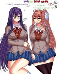 2girls clothed clothed_female doki_doki_literature_club monika_(doki_doki_literature_club) strip_tease striptease willianxs yuri_(doki_doki_literature_club)