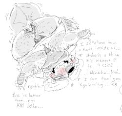 abdominal_bulge ambiguous_gender anal anal_vore anon arthropod ass_up bodily_fluids body_hair butt_hair clothed clothing duo english_text hi_res humanoid insect intersex intersex/ambiguous lepidopteran luna_moth maleherm maleherm/ambiguous marill_binkley_(mora_less) mora_less moth penetration pubes saturniid sex_toy sex_toy_in_vagina sex_toy_insertion tears text vaginal vaginal_penetration vibrator vibrator_in_vagina vore