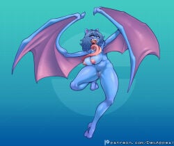 areola bat bat_wings big_breasts blue_body bodily_fluids breasts dex_appeal fangs female generation_1_pokemon genitals golbat hair hi_res huge_mouth humanoid long_tongue mammal membrane_(anatomy) membranous_wings monster_girl_(genre) nintendo nipples nude open_mouth pokemon pokemon_(species) pokemorph pubes saliva saliva_on_tongue slightly_chubby teeth thick_thighs tongue tongue_out vulva wings