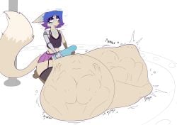 1futa 2girls animal_ears animal_humanoid anthro balls_bigger_than_head balls_bigger_than_penis big_balls big_breasts big_penis breasts clothed clothing cock_vore cybernetic_arm digestion digestion_noises dyed_hair female futanari high_heels huge_breasts hyper hyper_balls onomatopoeia penis stripper_pole struggling_prey tagme tagme_(artist) thighhighs unwilling_prey vore willing_pred