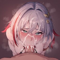blowjob deepthroat fellatio forced_oral honkai:_star_rail oral topaz_(honkai:_star_rail)