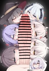 1futa 6+girls ahoge bar_censor black_background black_hair black_hat black_horns blue_eyes blunt_bangs blush brown_hair censored character_request closed_eyes clothed_female_nude_female collarbone completely_nude cooperative_fellatio erection fellatio futa_with_female futanari futanari_pov gigantic_penis grey_hair group_sex hair_between_eyes harem hat heart horns inset licking_penis looking_at_viewer multicolored_hair navel nude open_mouth oral original penis pov pov_crotch purple_hair saliva short_hair silinthoakes simple_background smile streaked_hair teamwork_(sexual) testicles tongue tongue_out twitching two-tone_hair veins veiny_penis witch_hat yellow_eyes yellow_hair