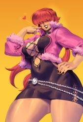 1girls big_breasts boob_window curvy curvy_female fluffy heart huge_breasts king_of_fighters light_skin long_hair ocorvo_r ponytail red_hair shermie_(kof) skirt thick twintails voluptuous voluptuous_female