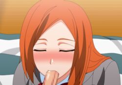 57_(lme_piggy117) bleach blush censored fellatio female hair inoue_orihime long_hair oral orange_hair