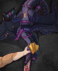 absurd_res ambiguous_species anthro anthro_on_feral anus bdsm bestiality blinders bodily_fluids bound claws dragon eyewear fellatio female feral frill_(anatomy) genitals hands_tied harness hi_res horn looking_at_viewer lying male male/female mythological_creature mythological_scalie mythology omez on_back on_ground oral penile penis rainwing_(wof) restraints rtut450 saliva saliva_on_penis scales scalie sex solo_focus spreading tail tongue vulva wings wings_of_fire