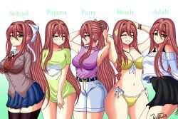 bikini clothed clothed_female doki_doki_literature_club monika_(doki_doki_literature_club) pajamas swimsuit swimwear willianxs