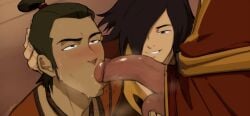 avatar_the_last_airbender balls big_balls big_penis blowjob blowjob_only blushing chan_(avatar) flaccid flaccid_penis flaccid_while_sucking gay holding_balls holding_head idoraad lilprincyvi ruon-jian smile smiling steam steamy_penis sucking_tip threesome tip_sucking yaoi zuko