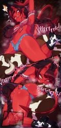 absurd_res bodily_fluids breasts butt demon demon_humanoid drooling ejaculation exclamation_point female female_orgasm genital_fluids genitals hair hi_res horn horned_humanoid humanoid humanoid_pointy_ears looking_pleasured medium_breasts meru_(merunyaa) merunyaa nipple_piercing nipples not_furry piercing pointy_ears red_body red_skin saliva solo spade_tail sweat sweaty_breasts sweaty_butt sweaty_legs sweaty_thighs tail tailed_humanoid vaginal_fluids vaginal_squirting vulva