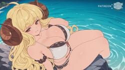 ai_assisted ai_generated anila_(granblue_fantasy) anila_(summer)_(granblue_fantasy) bare_legs bare_shoulders beach big_breasts big_horns bikini bikini_bottom bikini_top blonde blonde_female blonde_hair breasts brown_eyes curvy curvy_body curvy_female draph draph_race_(granblue_fantasy) female female_focus female_only granblue_fantasy horns huge_breasts large_breasts long_hair looking_at_viewer moonwool_branch seductive seductive_eyes seductive_look seductive_mouth seductive_pose seductive_smile sheep_horns shortstack sitting smile smiling solo solo_female solo_focus swimsuit thick_ass thick_thighs thighs uncensored very_long_hair water