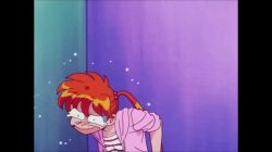 1girl animated animated_gif anime_screenshot bare_hips bare_legs hell_teacher_nube inaba_kyouko jacket jigoku_sensei_nube kyoko_inaba long_twintails orange_hair panicking panties public_restroom shirt tears toei_company tripping twintails underwear