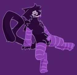 animal_genitalia animal_penis anthro arm_warmers armwear balls clothing domestic_cat felid feline feline_genitalia feline_penis felis fluffy fur genitals hi_res legwear male mammal monotone_body monotone_fur monster multi_eye penile_spines penis purple_body purple_fur purple_tongue sheath sitting solo something_(artist) something_(something) spread_legs spreading thigh_highs tongue tongue_out white_eyes