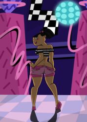 1girls ass blush drago-flame eva_(tdi) female female_only looking_at_viewer looking_back pigtails shorts solo straight_hair total_drama_island