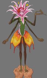 3_toes 4_arms breasts brown_body carrying duo elemental_creature elemental_humanoid female first_person_view flora_fauna flower flower_hair genitals green_body hair hi_res human humanoid leaf_clothing long_fingers long_legs looking_at_viewer mammal monster_girl multi_arm multi_limb multicolored_body nipples pink_eyes pink_hair plant plant_hair plant_humanoid pseudo_hair pussy red_hair simple_background size_difference skinny small_breasts small_waist smaller_female smile solo_focus standing syvaron toes