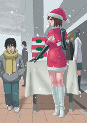 2d boots christmas_outfit elbow_gloves enkaboots gloves santa_hat snowing white_boots