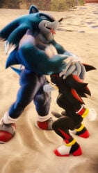 3d absurd_res ahe_gao anthro balls beach clothing duo eulipotyphlan footwear genitals hand_on_head handcuffed handcuffs handwear hi_res looking_pleasured male male/male male_only mammal mostly_nude oral outside penis seaside shackles shadow_the_hedgehog sonic_(series) sonic_the_hedgehog sonic_the_hedgehog_(series) sonic_the_werehog sonicfoxhound source_filmmaker were wereeulipotyphlan werehog