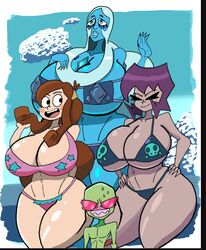 1boy 3girls aged_up alien alien_boy alien_girl alternate_breast_size beach big_ass big_breasts bikini blue_diamond_(steven_universe) blue_eyes blue_skin breasts breasts_bigger_than_head brown_hair cartoon_network cleavage clothing crossover curvy_female disney disney_channel female gaz_membrane gem_(species) gooeyblob gravity_falls green_skin harem hourglass_figure huge_breasts human invader_zim irken large_breasts mabel_pines male multiple_girls navel nickelodeon pale-skinned_female pale_skin purple_hair smile steven_universe straight_hair sweat sweatdrop swimwear thicc_gaz thick_thighs thighs_bigger_than_head voluptuous zim