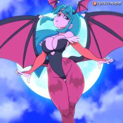 <1_second_video 1:1 1girls 2d 2d_animation animated arm_gloves bat_print bat_wings bouncing_breasts breasts capcom cleavage clothing darkstalkers female female_only floating flying full_moon green_eyebrows green_eyes green_hair head_wings large_ass leotard long_hair looking_away medium_breasts morrigan_aensland no_sound outdoors pantyhose shorter_than_10_seconds shorter_than_30_seconds solo solo_female succubus twistedgrim video wings