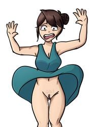 1girls accidental_exposure clothed clothing dress dress_lift embarrassed exposed exposed_pussy female female_only human jaiden jaiden_animations jaidenanimations mostly_clothed no_panties pale_skin pubic_hair pussy pussy_juice shocked shocked_expression short_hair solo somebodyendme18 wet_pussy youtube