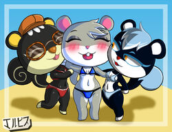 2020 agent_s_(animal_crossing) animal_crossing anthro beach bikini black_fur blaire_(animal_crossing) cleavage fanart furry jackintaro nintendo squirrel tasha_(animal_crossing) white_hair