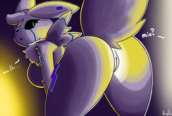 anthro ass big_ass big_breasts big_butt breasts female green_eyes hi_res jhenightfox miu_(jhenightfox) pattern_background simple_background solo text thick_thighs year_request