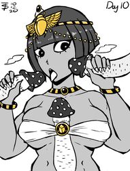 1girls black_eyes black_hair bob_cut bracelet choker dark_skin egyptian egyptian_clothes gold handjob heavy_breathing hetemit_(tomboy_sama) jewelry large_breasts large_eyes licking mushroom oc original original_character paizuri paizuri_under_clothes sexually_suggestive tiara tomboy_sama