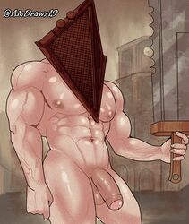 aledraws19 bara dick gay male_only muscle pyramid_head silent_hill silent_hill_homecoming solo